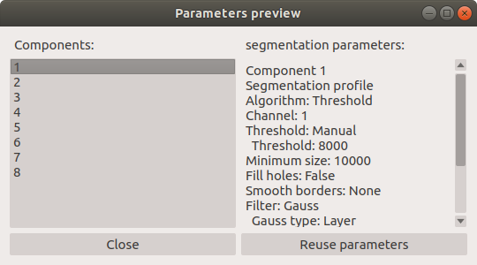 Window to preview parameters of segmentation.