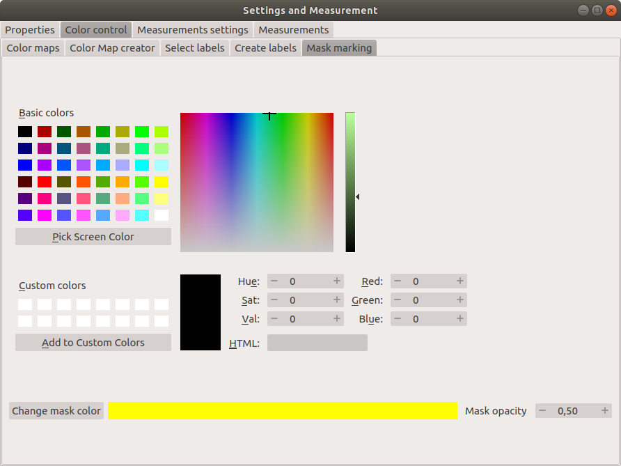 Select color and opacity of mask marking.