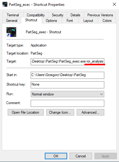 Example of shortcut to specified subprogram