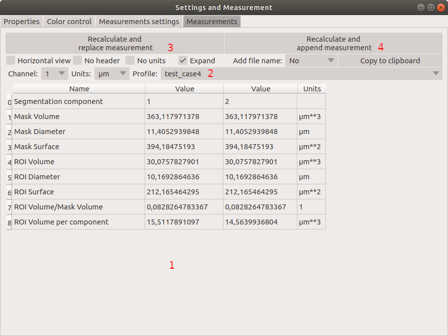 View on measurement calculation widget.